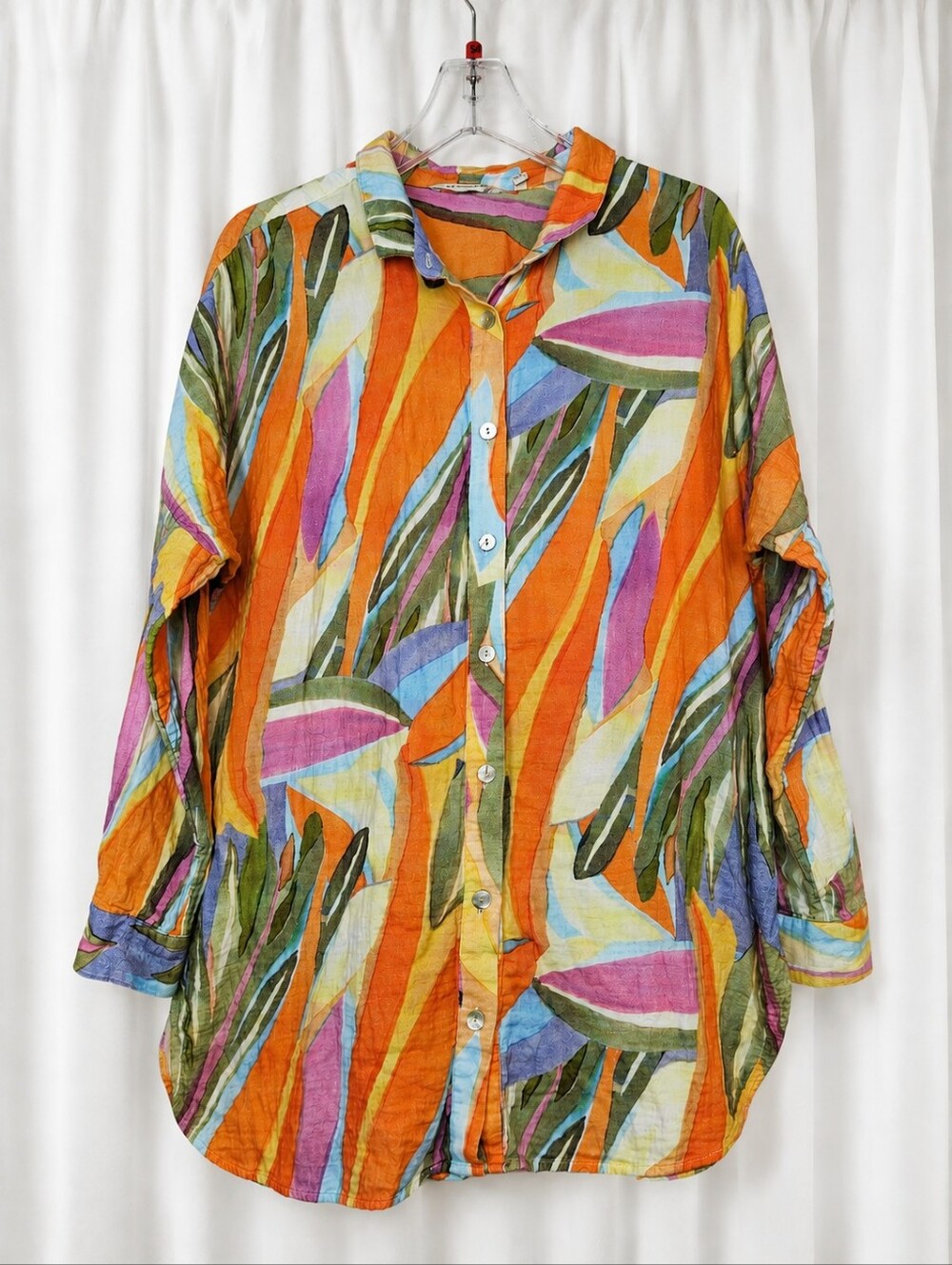 Soft Surroundings Peregrine Sweeping Leaf Print Textured Cotton Tunic Blouse